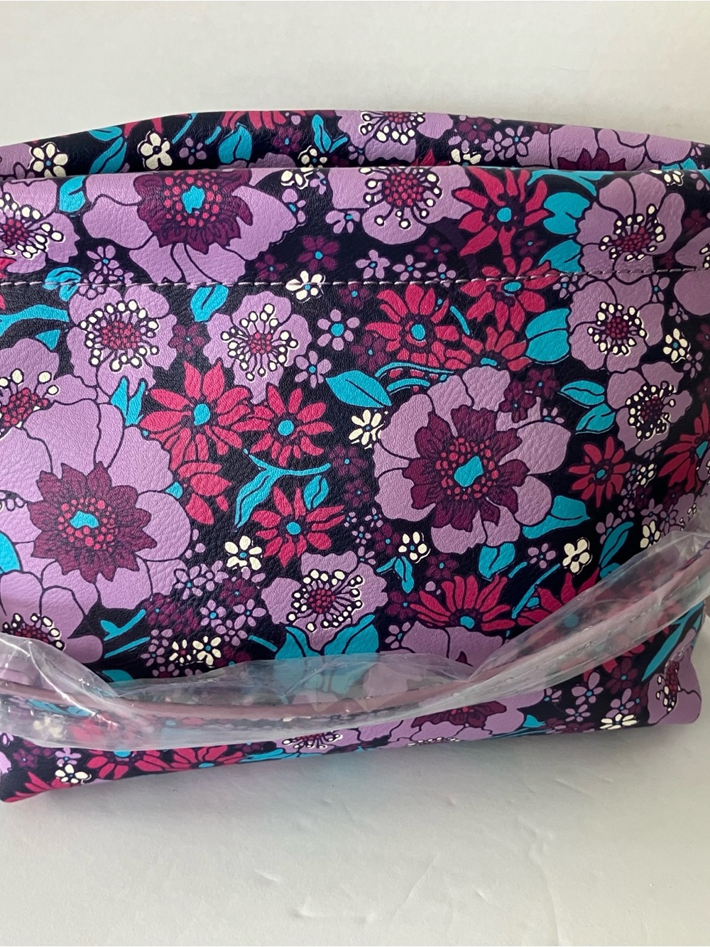 Talbots Purple Floral Cosmetic Bag with Teal & Magenta Accents